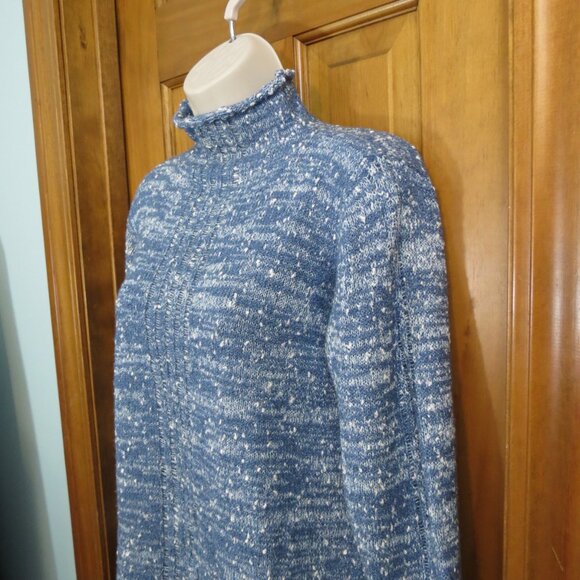 Veronique Denim Blue/White Slub Funnel Neck Sweater Poly & Wool Ireland Size 14 - Picture 3 of 11